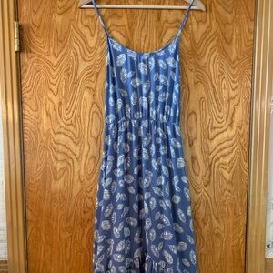 Chris & Carol Blue Maxi Dress with White Leaf Design